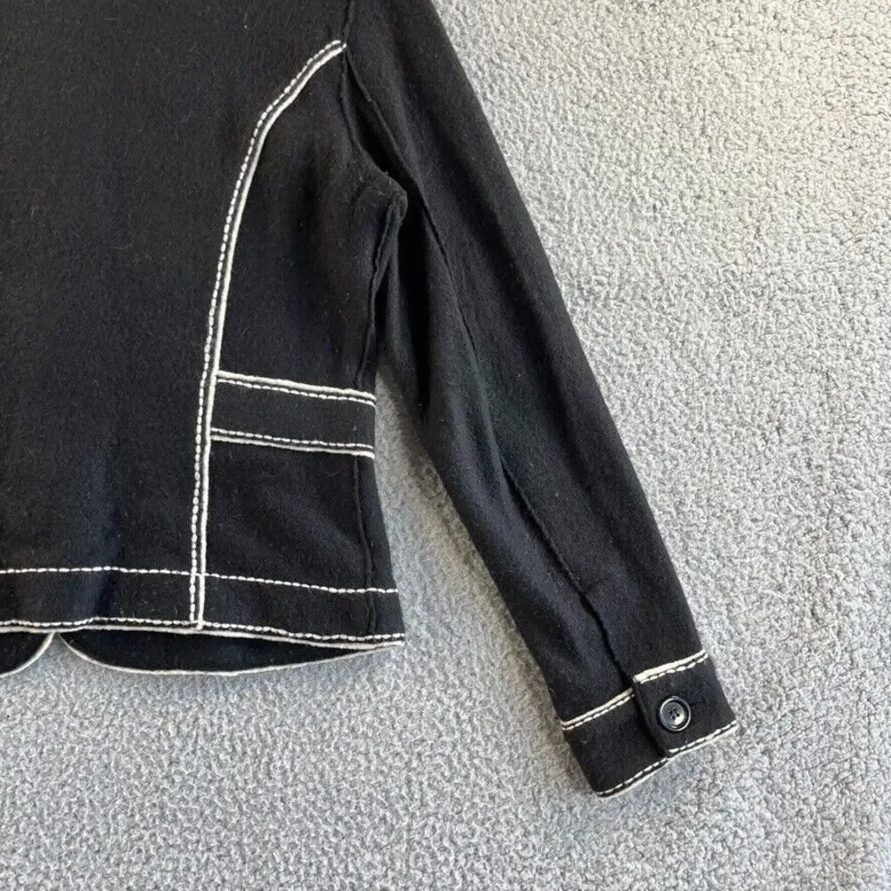 Vintage Talbots Jacket Womens Small Black 100% Merino Wool Coat Military‎ Retro